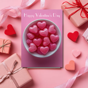 Rosa Hjärtformad Candy Valentines Hälsning Kort