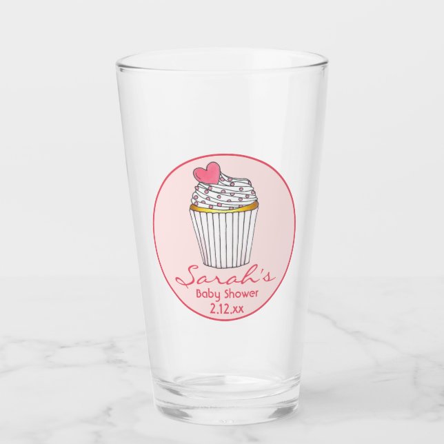 Rosa Hjärtformad Cupcake Bröllops- eller Barnkalas Glaskopp (Framsida)