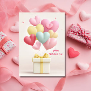 Rosa hjärtformade ballonger Alla hjärtans dag-kort Kort