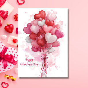 Rosa hjärtformade ballonger Alla hjärtans dag-kort Kort