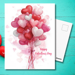 Rosa hjärtformade ballonger Alla hjärtans dag-kort Vykort