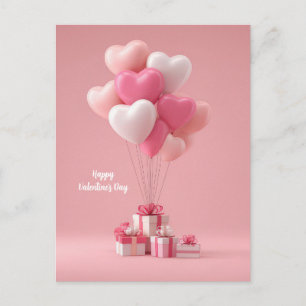Rosa hjärtformade ballonger Alla hjärtans dag-kort Vykort