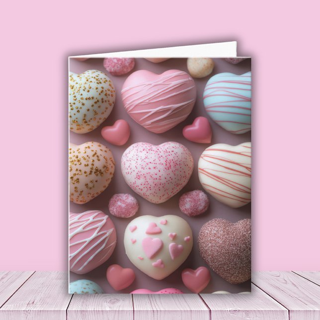 Rosa Hjärtformade Candys Valentines Hälsning Kort (Skapare uppladdad)