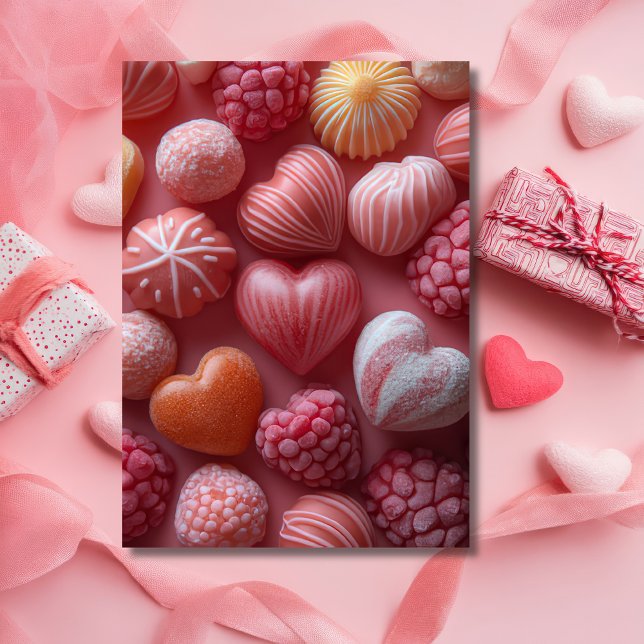 Rosa Hjärtformade Candys Valentines Hälsning Kort (Skapare uppladdad)