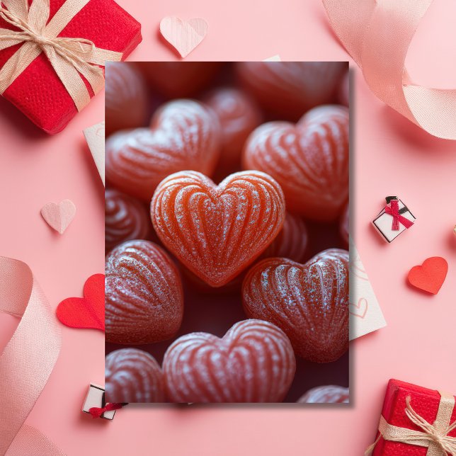 Rosa Hjärtformade Candys Valentines Hälsning Kort (Skapare uppladdad)