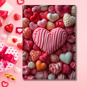 Rosa Hjärtformade Candys Valentines Hälsning Kort