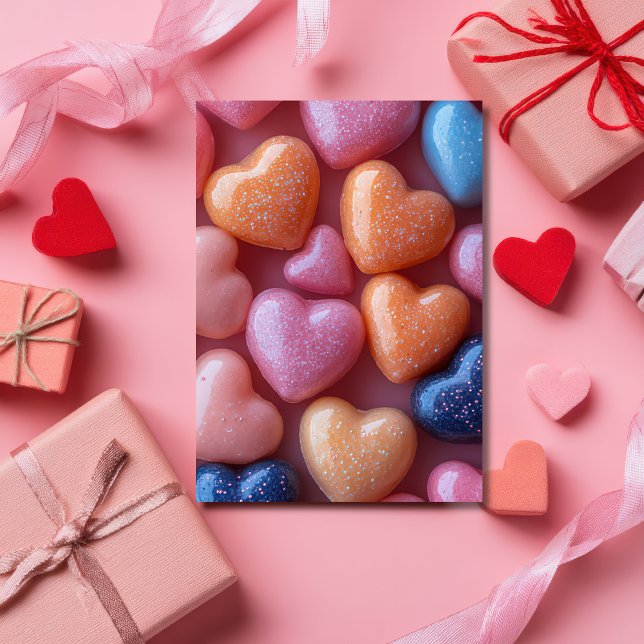 Rosa Hjärtformade Candys Valentines Hälsning Kort (Skapare uppladdad)