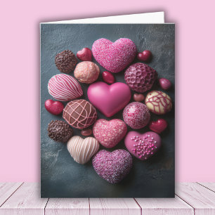 Rosa hjärtformade choklad på Alla hjärtans Hälsnin Kort