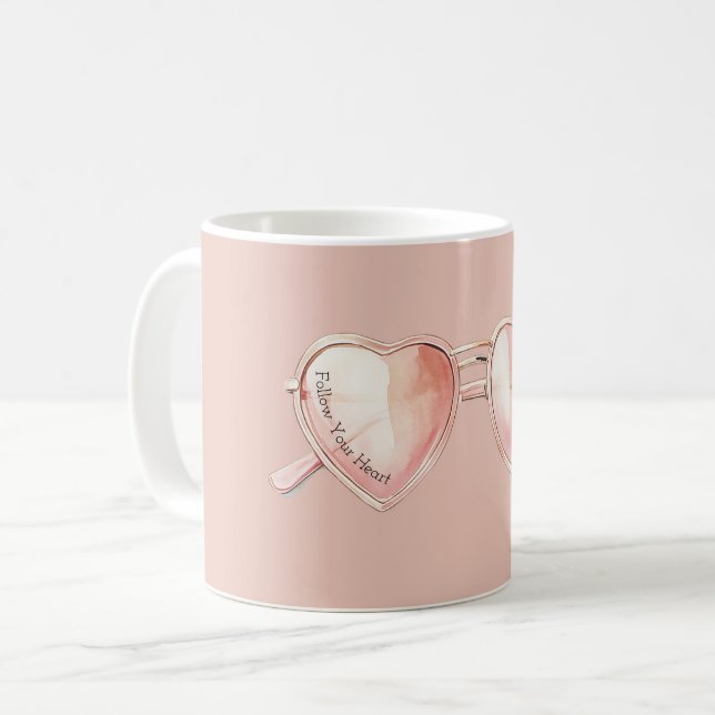 Rosa Hjärtformade Glasögon Citat Kaffemugg (Framsida vänster)
