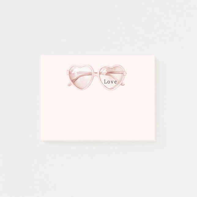 Rosa Hjärtformade Glasögon Kärlek Post-it Block (Framsida)