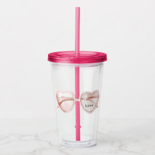 Rosa Hjärtformade Glasögon Kärlek Take Away Mugg
