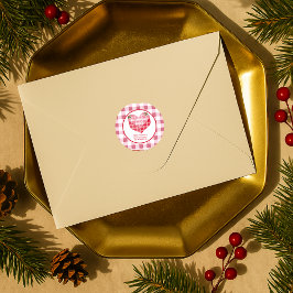 Rosa hjärtgitter Rutig anpassad returadress Runt Klistermärke