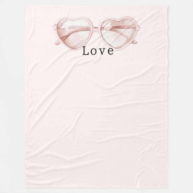 Rosa Hjärtglasögon Kärlek Fleecefilt (Framsidan)