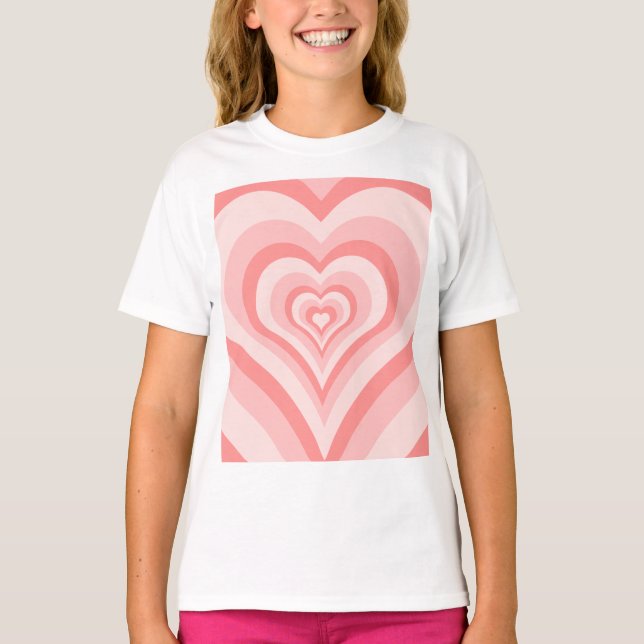 Rosa hjärtgradientmönster – Sött flickaktigt kärle T Shirt (Framsida)