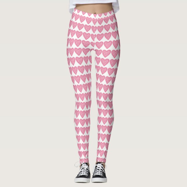 Rosa Hjärtklappning Leggings (Framsida)