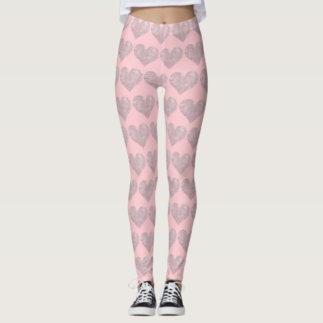 Rosa Hjärtklappning Leggings (Framsida)