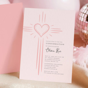 Rosa hjärtkors bekräftelse inbjudan