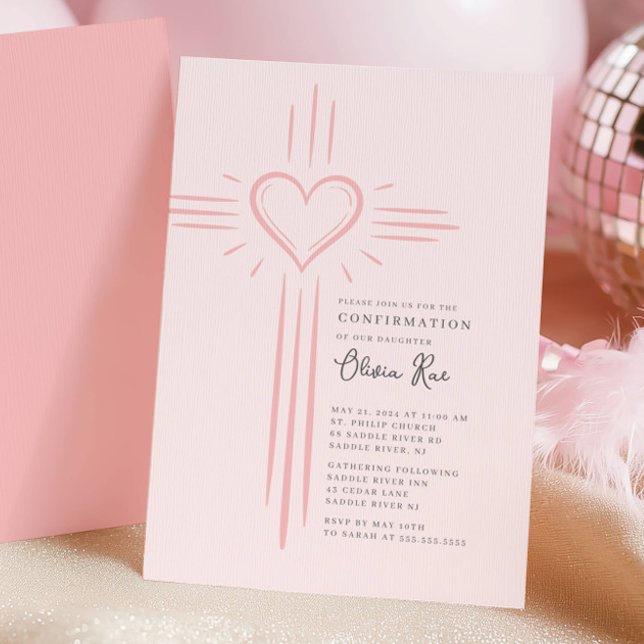 Rosa hjärtkors bekräftelse inbjudan (Skapare uppladdad)