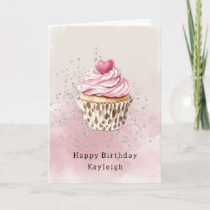 Rosa Hjärtleopard Cupcake Födelsedag Kort