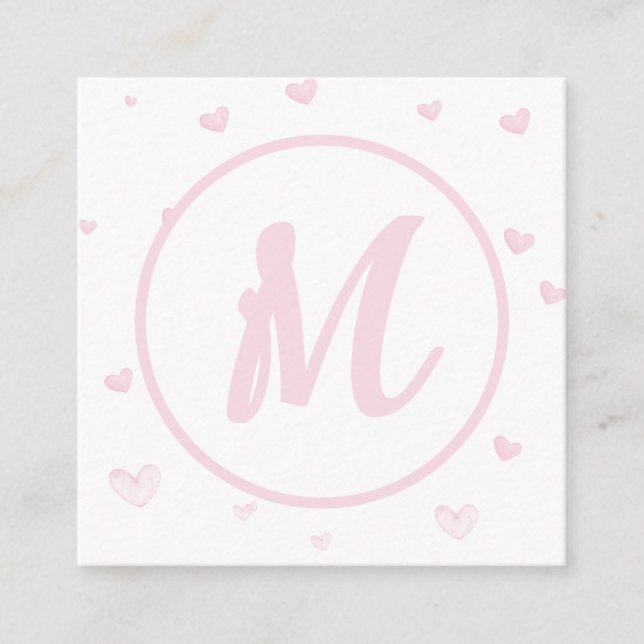 Rosa hjärtmönster flickaktig romantisk monogram tilläggskort (Framsida)