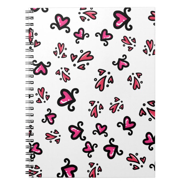 Rosa hjärtmönster – Sött doodle-design Anteckningsbok (Framsidan)