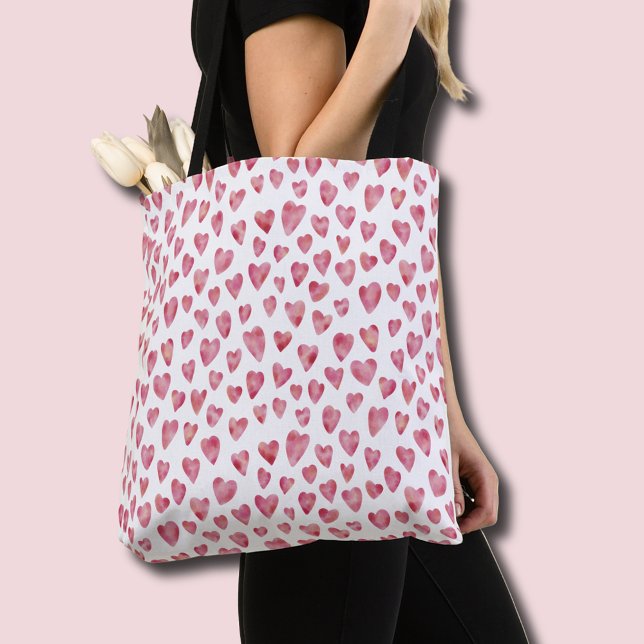 Rosa hjärtmönster tygkasse (Pink watercolor love heart tote bag)