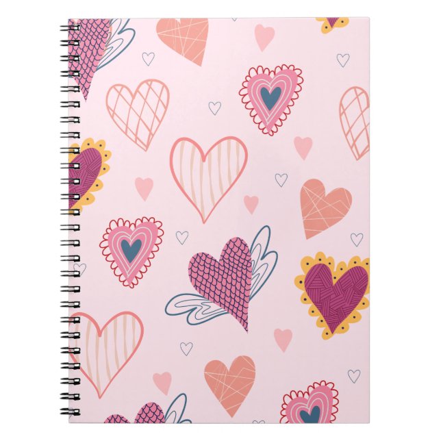 Rosa hjärtmönstrad anteckningsbok journal (Framsidan)
