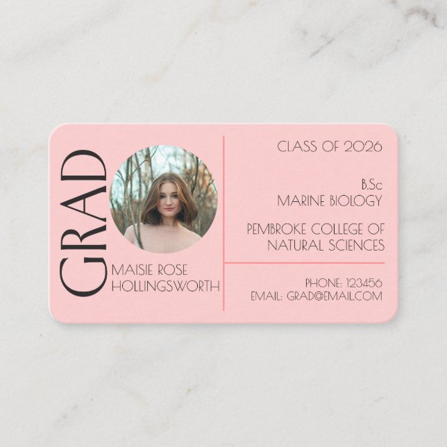 Rosa hjärtmönstrat visitkort (Framsida)