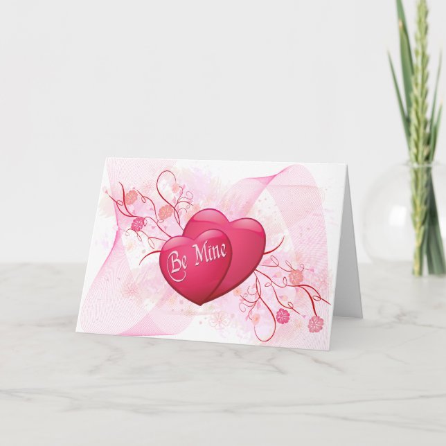 Rosa Hjärtningar är Mine Valentine Card Helgkort (Framsida)