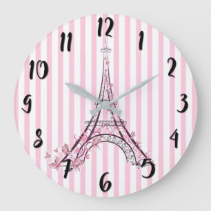 Rosa hjärtor & fjärilsParis Eiffel torn Stor Klocka