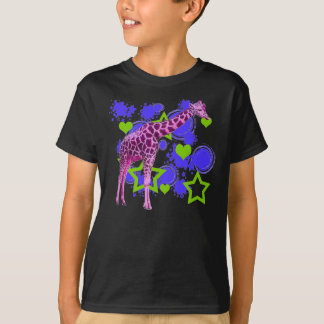 Rosa hjärtor för stjärnor för giraffblåttgrönt t-shirt