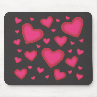Rosa hjärtor för valentin på svart Mousepad Musmatta