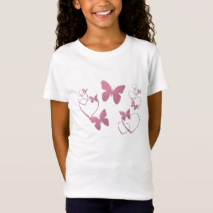 Rosa hjärtor och fjärilar t shirt