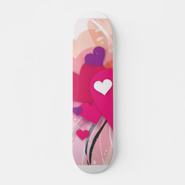 Rosa hjärtor skateboard bräda 21,5 cm (Framsida)