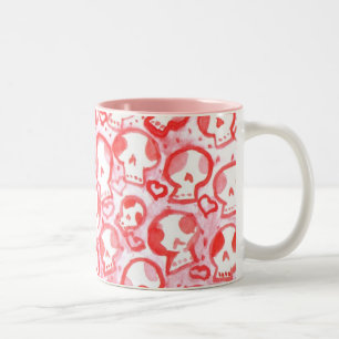 Rosa hjärtor & SugarSkulls Två-Tonad Mugg