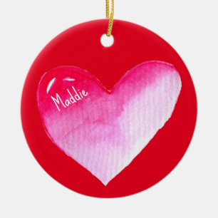 Rosa hjärtvalentinpopkonst julgransprydnad keramik