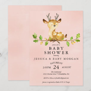 Rosa Hjort Baby Shower-inbjudan, babyvykort Inbjudningar