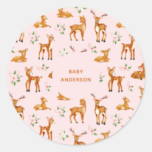 Rosa Hjort Baby Shower Runt Klistermärke