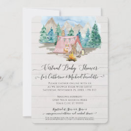Rosa Hjort Bear Rustic Forest Virtuell Baby Shower Inbjudningar