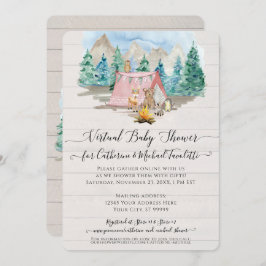 Rosa Hjort Bear Rustic Forest Virtuell Baby Shower Inbjudningar