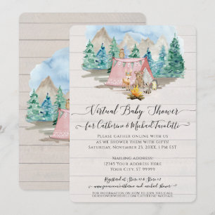 Rosa Hjort Bear Rustic Forest Virtuell Baby Shower Inbjudningar