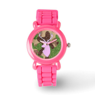 Rosa hjort och glittercamoklocka armbandsur