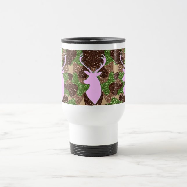 Rosa hjort och glittercamotravel mug resemugg (Center)