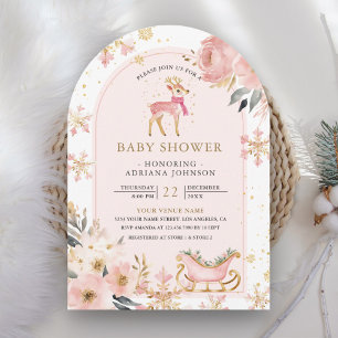 Rosa hjort vinterundret valv baby shower inbjudningar