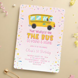 Rosa hjul på bussen 1-årsdag inbjudningar