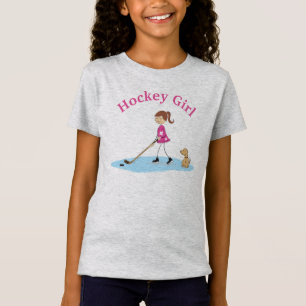 Rosa Hockey Girl Tecknad T Shirt
