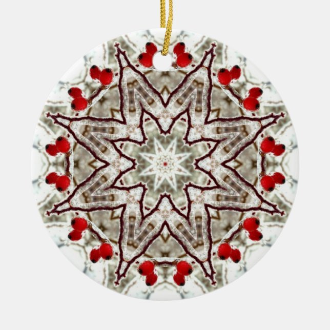 Rosa höfter på is julgransprydnad keramik (Framsidan)