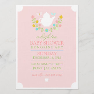 Rosa Hög Tea Baby Shower Inbjudan