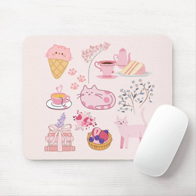 Rosa Hög Tea Katter Musmatta (Med mus)