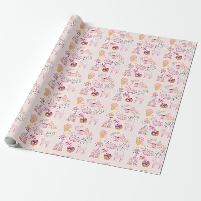 Rosa Hög Tea Katter Presentpapper (Utrullad)